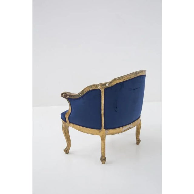 Blue Vintage Blue Velvet and Gilt Wood Armchair, 1890s For Sale - Image 8 of 10