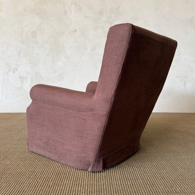 Stone Regent Chair Slip Covered in Belgian Linen- Dark Rust For Sale - Image 7 of 10
