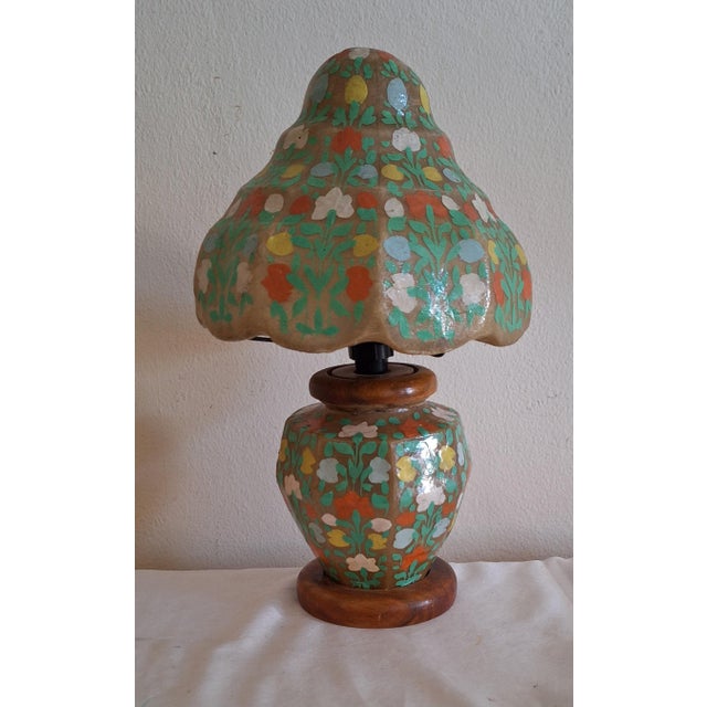 Handcrafted Internally Lit Table Lamp with Beech Base and Painted Plastic, 1970s, in Good conditions. Designed 1970 to...