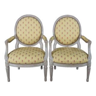 2 Late 20th Century Minton Spidell Neoclassical George III Style Balloon Back Open Arm Chairs Pair For Sale
