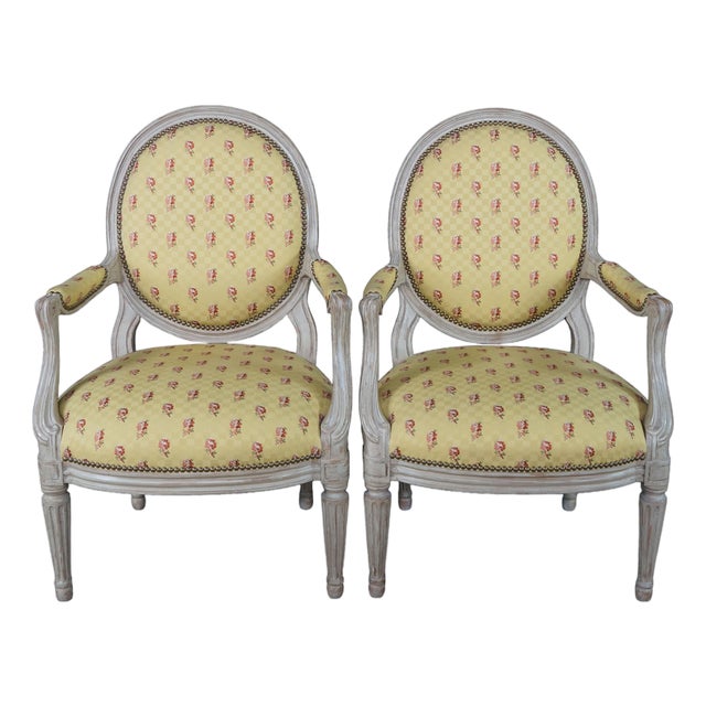 2 Late 20th Century Minton Spidell Neoclassical George III Style Balloon Back Open Arm Chairs Pair For Sale