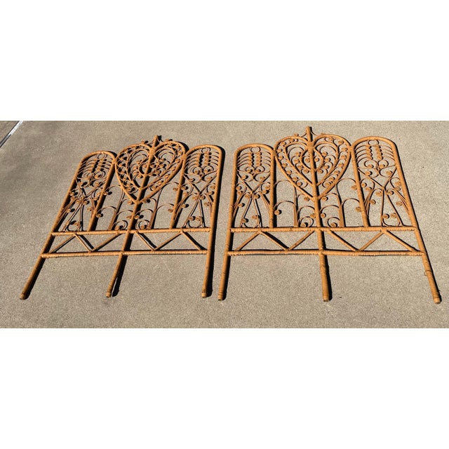 Vintage Wicker Twin Headboards With Heart Design- A Pair For Sale - Image 4 of 12