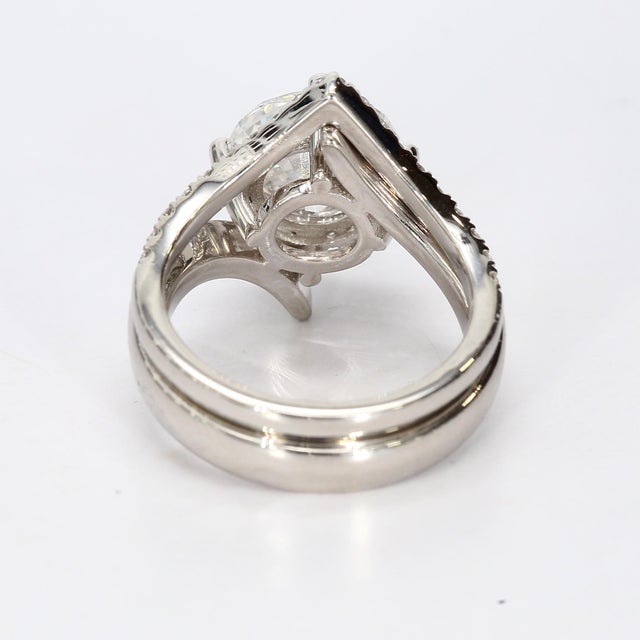 Platinum Half-Eternity v-Shaped Lab-Grown Diamond Wedding Band Set, Size 4.75 For Sale - Image 4 of 5