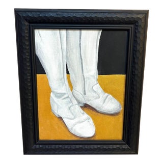 White/Gold/Black 1970s Boots Oil Painting For Sale
