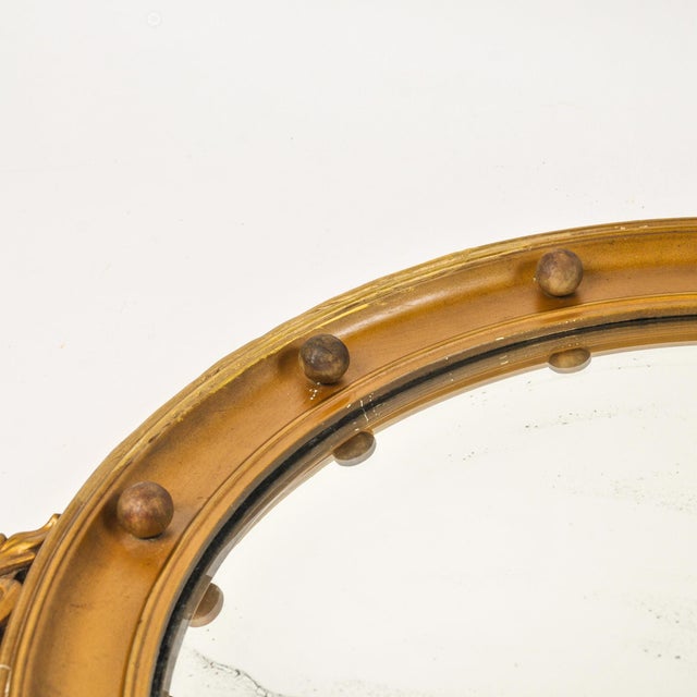 Large Antique Federal Eagle Convex Mirror Giltwood Bullseye Butler Mirror Circa 1920s For Sale - Image 4 of 14