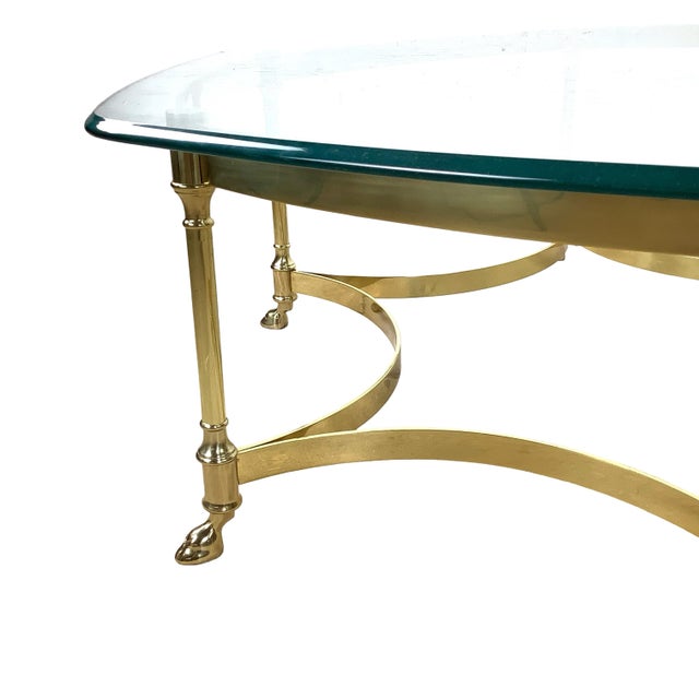 Gold Brass & Glass Coffee Table | Hollywood Regency Style, Hoof Foot Base For Sale - Image 8 of 18
