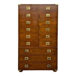 Henredon Regiment Campaign Walnut 4 Drawer Bedroom Armoire For Sale