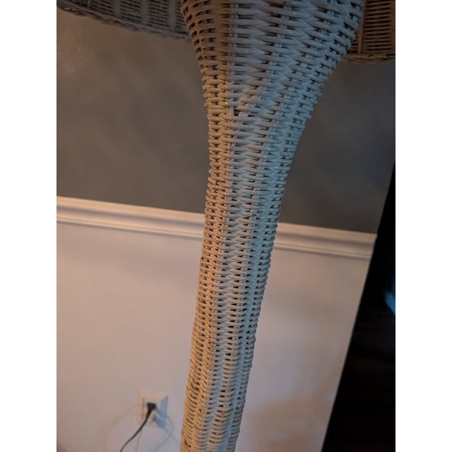 Vintage White Wood Wicker Floor Lamp For Sale - Image 4 of 12