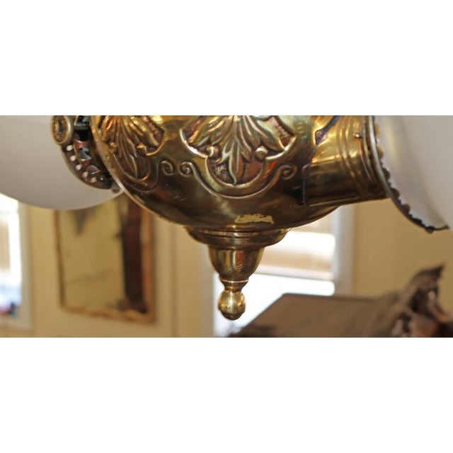 Metal 19th Century Angle Lamp Co. Double Angle Lamp Brass Kerosene Chandelier For Sale - Image 7 of 12