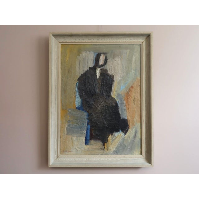 PRESENCE IN SHADOW Size: 23.8 x 20.7 inches (including frame) Oil on board A compelling and emotive mid-century abstract...