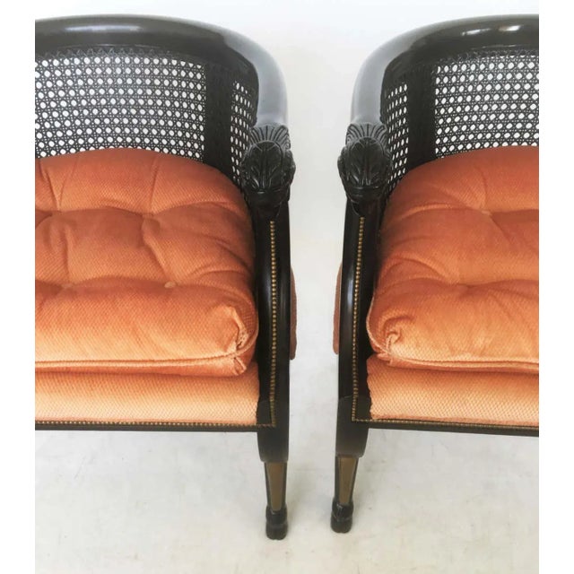 Wood Neoclassical Style Caned Back Ram's Head Armchairs - A Pair For Sale - Image 7 of 9