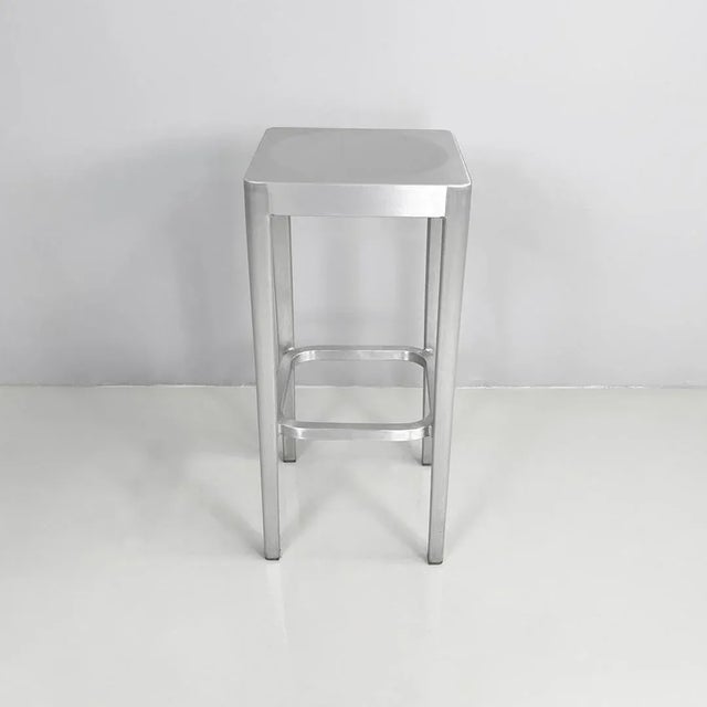 American postmodern stool in aluminum by Philippe Starck for Emeco, 2000s Stool made entirely of hand-brushed aluminum. It...