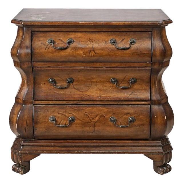 Vintage Pulaski Bombe-Style Accent Chest With Hand-Painted Motif – 3 Drawer Traditional Chest, Curved Case Furniture For Sale