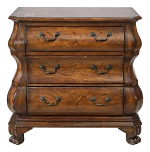Vintage Pulaski Bombe-Style Accent Chest With Hand-Painted Motif – 3 Drawer Traditional Chest, Curved Case Furniture