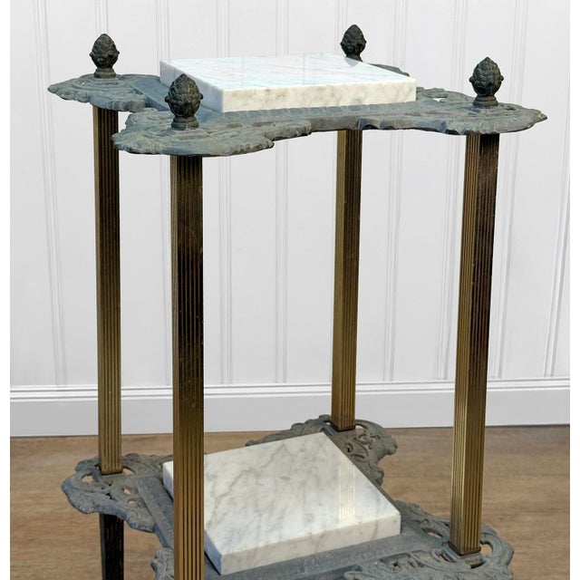 Antique Victorian 2-Tier Iron Plant Stand W/ Marble Top For Sale - Image 6 of 11