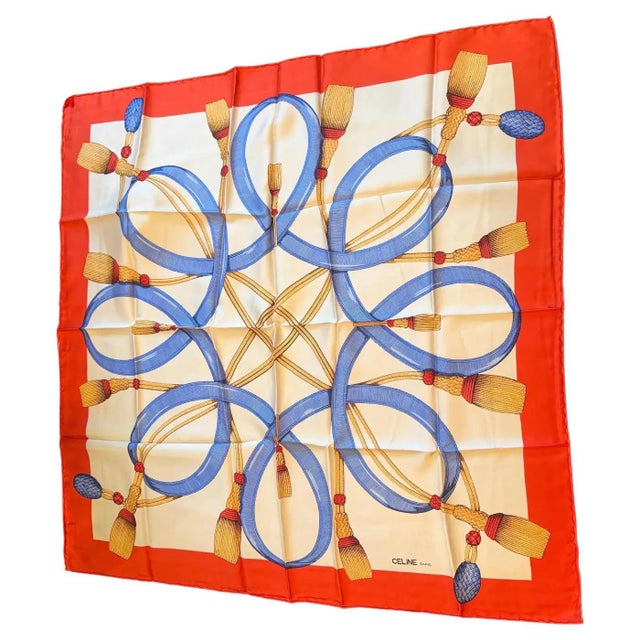 1990s Equestrian Inspired Silk Scarf by Celine Paris For Sale