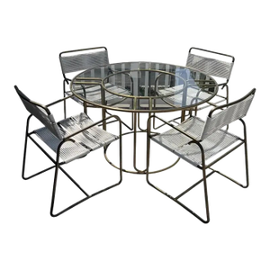 Walter Lamb for Brown Jordan Round Brass Table & 4 Chairs