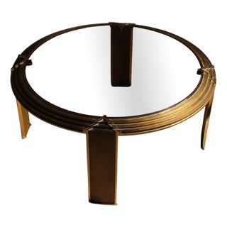 Round Coffee Table in Brass and Smoked Glass, Netherlands, 1970s For Sale