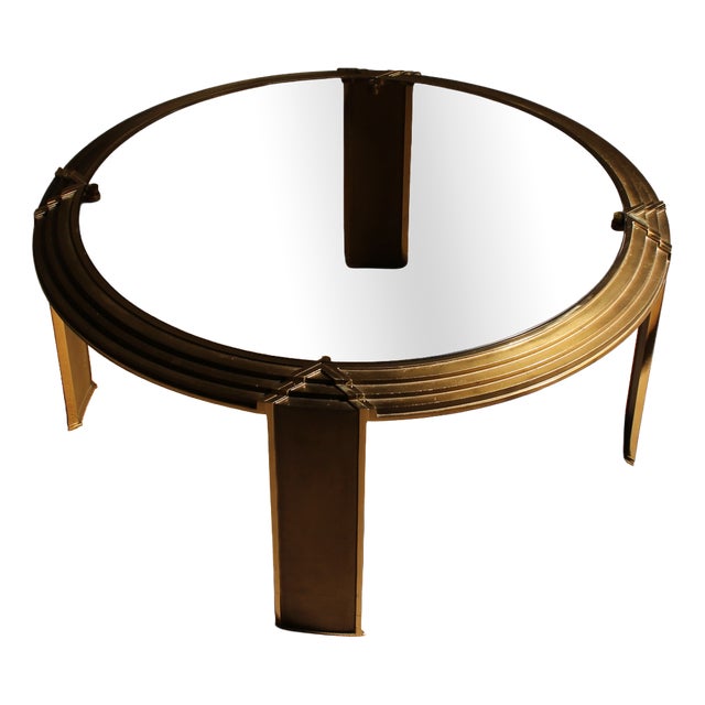 Round Coffee Table in Brass and Smoked Glass, Netherlands, 1970s For Sale