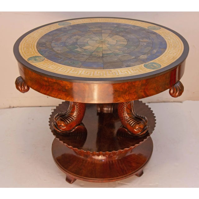 Neoclassical Antique Italian Neoclassical Sgagliola Table With Carved Dolphin Base For Sale - Image 3 of 9