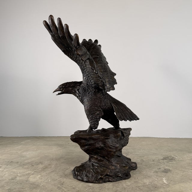 Large Bronze Eagle Sculpture – Wings Spread – 41” Tall For Sale In Dallas - Image 6 of 9