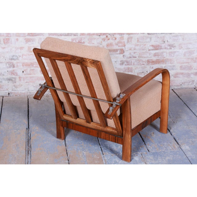 Art Deco High Gloss Reclining Armchair in Walnut, Czech, 1920s For Sale - Image 3 of 15
