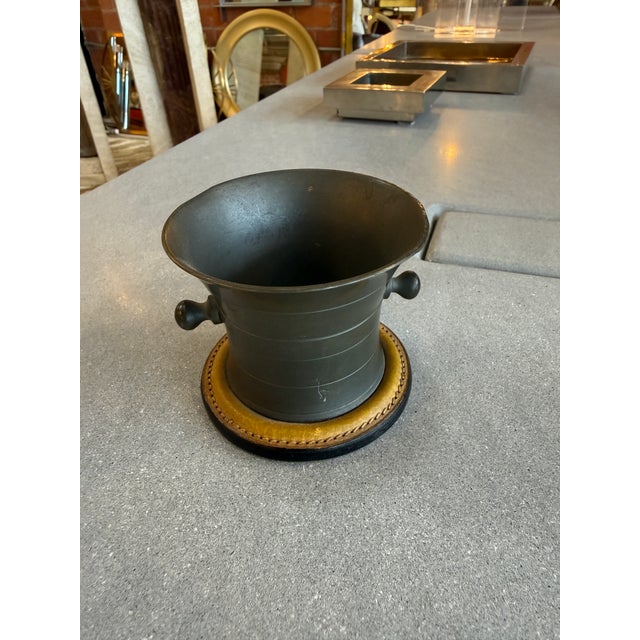 Metal Vintage Gucci Pewter Desk Pen Holder With Leather Base For Sale - Image 7 of 7
