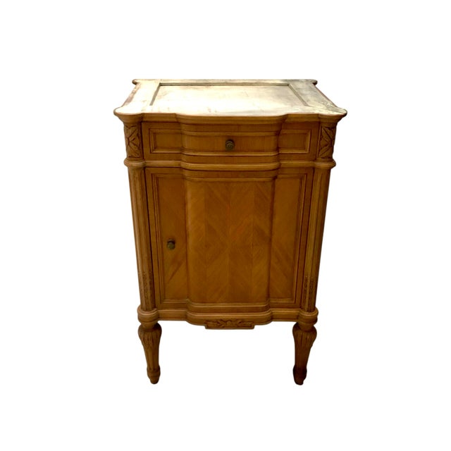 Late 20th Century Side Table Hand Carved Wood French Style Marble Top (Repaired) Vintage Classic Decor For Sale - Image 9 of 10