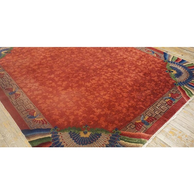 Stupendous Claret Background Color Asymmetric Patterns Antique Chinese Art Deco Rug For Sale - Image 11 of 11