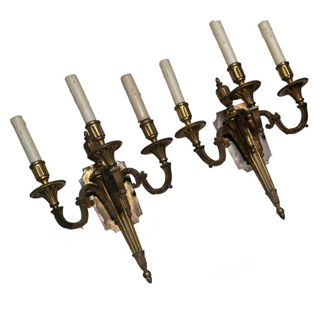 Pair of Antique French Bronze Neoclassical Light Wall Sconces.