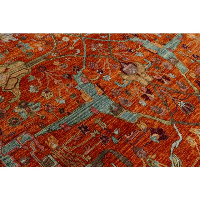 9x12 Modern Bidjar Style Hand-Knotted Rust & Sage Wool Area Rug Persian Motifs For Sale - Image 11 of 11