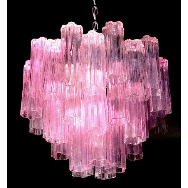 Pink Tronchi Pair of Murano Glass Chandelier by Toni Zuccheri for Venini, 1970s For Sale - Image 13 of 18
