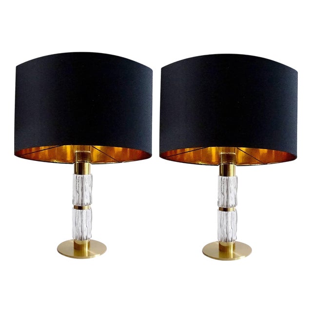 Large Vintage Glass Table Lamps from Kaiser Leuchten, Set of 2 For Sale