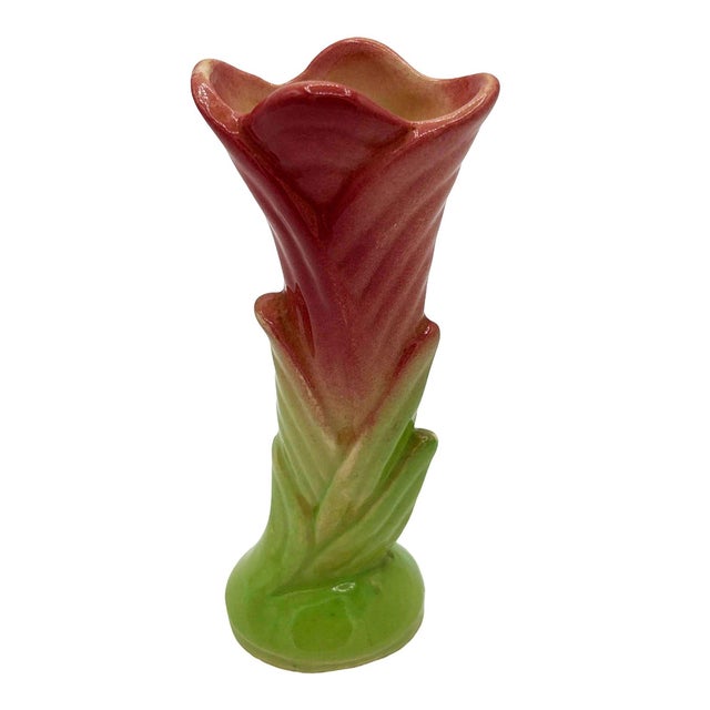 1950s 1950s Mid Century Calla Lilly Pink Green Bud Vase by Shawee Pottery For Sale - Image 5 of 6
