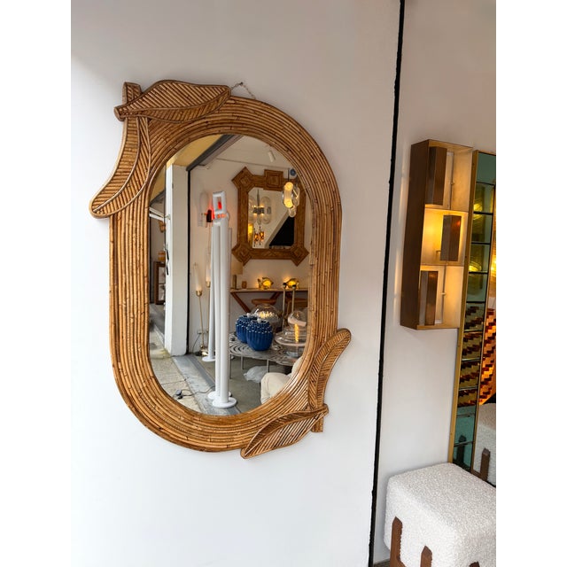 Rattan Palm Tree Mirror by Vivai Del Sud. Italy, 1970s For Sale - Image 10 of 11