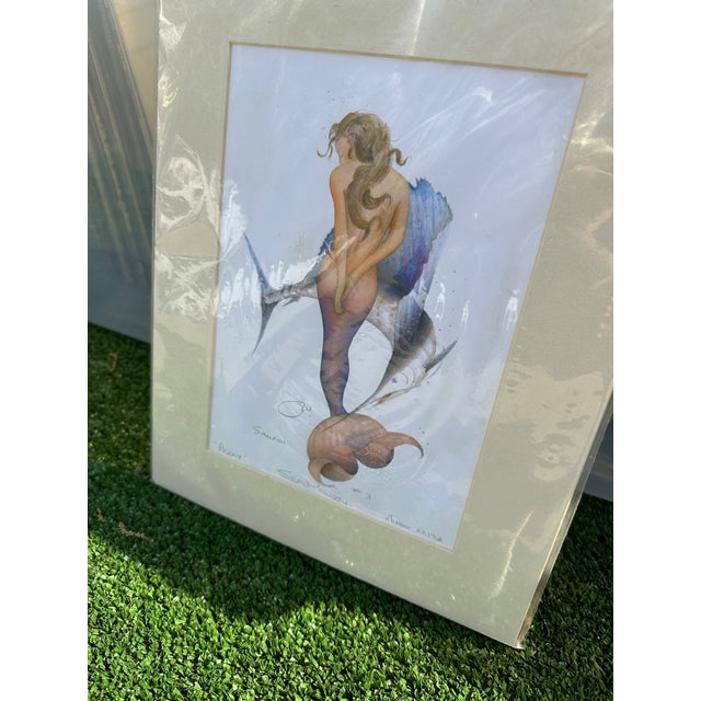 1910s Sealed Original Drawing of a Mermaid in Paper Frame For Sale In Atlanta - Image 6 of 7