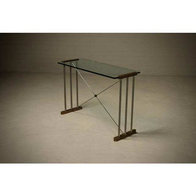 Console Table with Brass Details and Glass Top by Peter Ghyczy, 1970s For Sale - Image 15 of 15