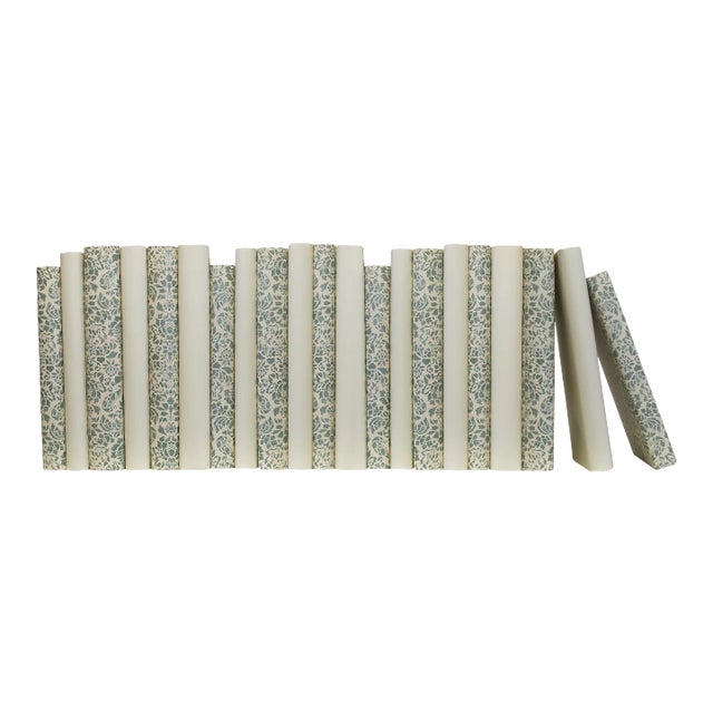 Decorative Books - Sage Cream Damask Paper Wrapped Books - Green Books By The Foot For Sale
