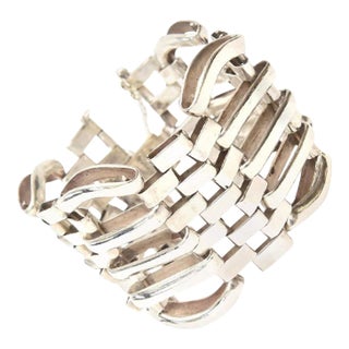 Vintage Sterling Silver Modernist Sculptural Link Cuff Bracelet Hallmarked, 1970's For Sale