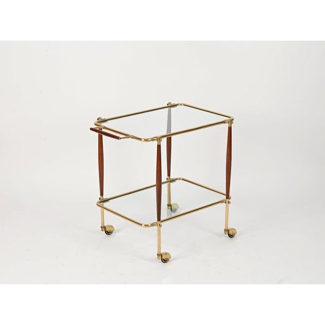Metal Mid-Century Bar Cart in Brass and Wood from Cesare Lacca, Italy, 1950s For Sale - Image 7 of 16
