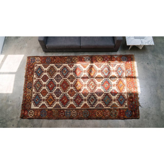 1850s Ivory Geometric Tribal Antique n.w. Persian Rug 3'10" X 9'4" Handmade Wool Carpet For Sale - Image 11 of 13