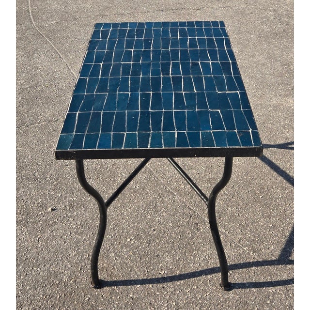 2020s Petrol Blue Handcrafted Rectangular Mosaic Tile Accent Table For Sale - Image 5 of 6