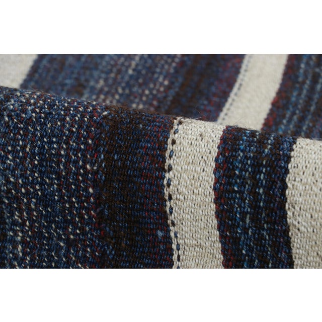 Navy Blue Vintage Turkish Kilim Rug in Navy Blue, Black & White Stripes - Rug & Kilim For Sale - Image 8 of 8
