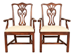 Henredon Georgian Carved Mahogany Armchairs, Pair