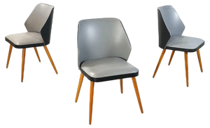 Modern Italian Black and Gray Leather and Wood Chairs, 1980s, Set of 3