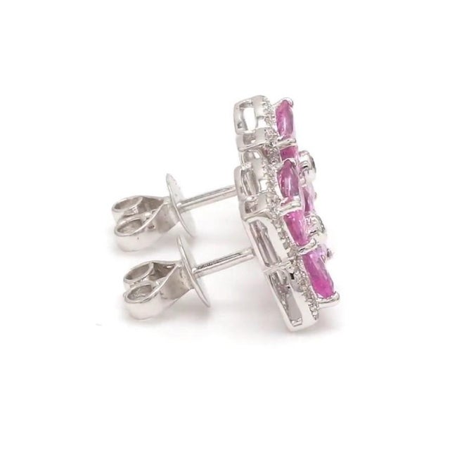 3.16 cts Natural pink sapphire & 0.39 cts diamond earrings in 18k gold For Sale - Image 4 of 18