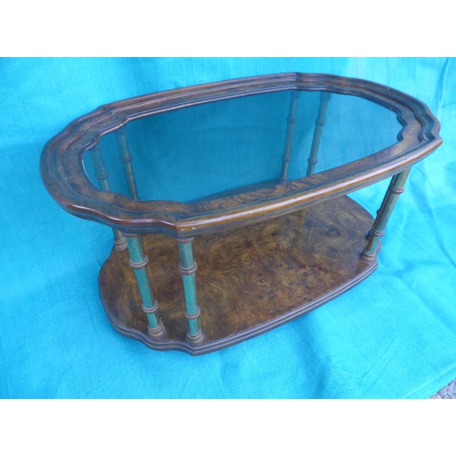 1980s 1984 Drexel Heritage Rolling Burl Cocktail Table For Sale - Image 5 of 9