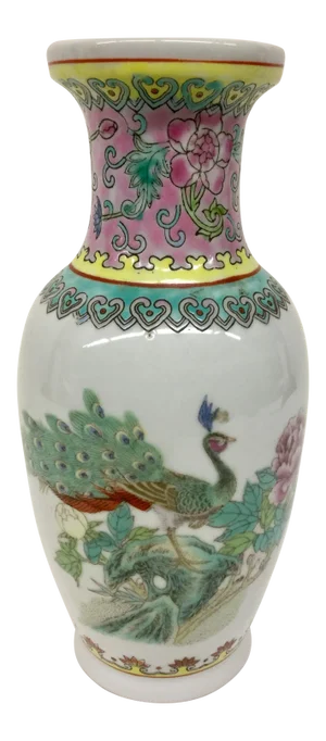 Antique Chinese Hand Painted Peacock Vase