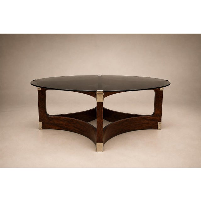 Brazilian Modern Round Coffee Table in Bent Rosewood and Glass by Novo Rumo, Brazil, 1960s For Sale - Image 15 of 16