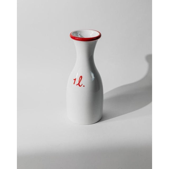 Italian Handmade White Ceramic Jug with Red Rim and Details, 1970s For Sale - Image 4 of 11